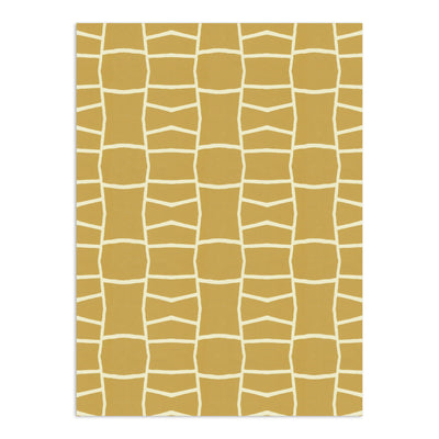 Mustard yellow wallpaper by Clay Imports featuring an irregular, stylized giraffe-like grid pattern in off-white.