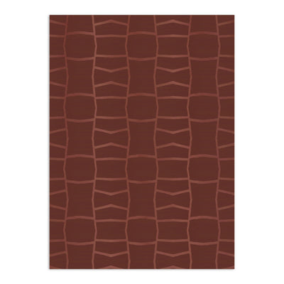 Deep terracotta wallpaper by Clay Imports featuring an irregular grid pattern of lighter brown lines.