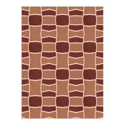 Geometric wallpaper by Clay Imports featuring an irregular pattern of dark and light brown interlocking shapes with a subtle grain texture.