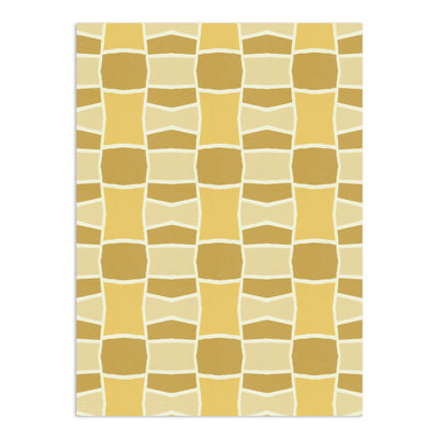 Geometric wallpaper by Clay Imports featuring irregular blocks in yellow, brown, and off-white.