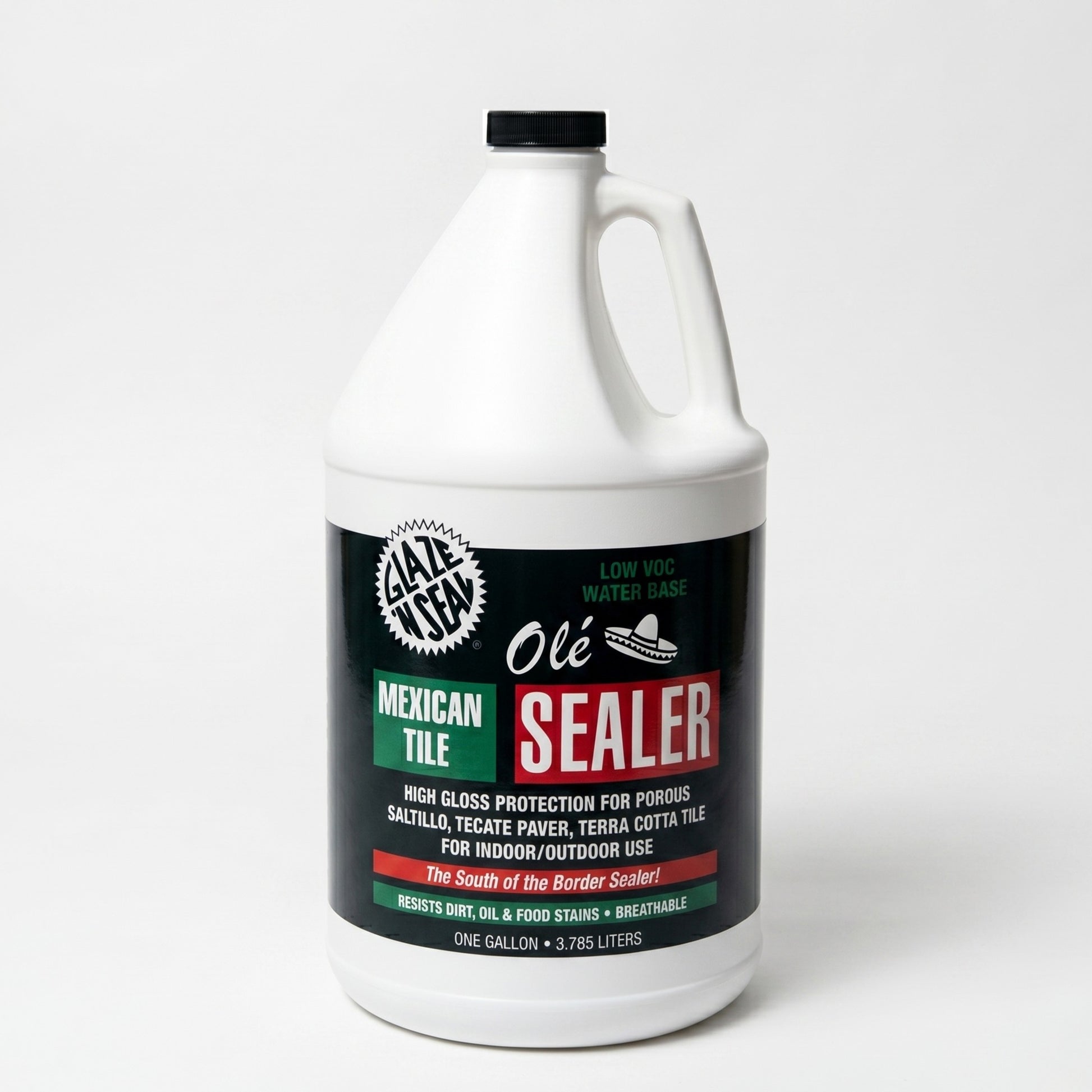 White gallon jug of Olé Terracotta High-Gloss Sealer by Clay Imports, featuring a black label with green and red accents.
