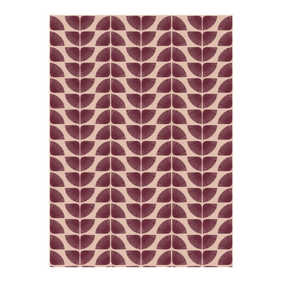 Maroon and beige patterned wallpaper by Clay Imports featuring a repeating scallop-like petal design with a distressed texture.