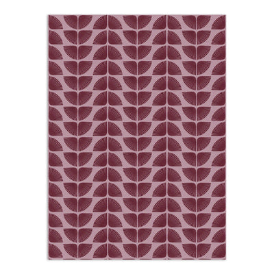 Pink and deep red wallpaper by Clay Imports featuring a repeating pattern of stylized fan shapes arranged in a scalloped design with a textured finish.