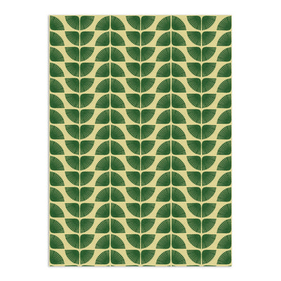 Dark green and light yellow patterned wallpaper by Clay Imports featuring a repeating ginkgo leaf or fan pattern.