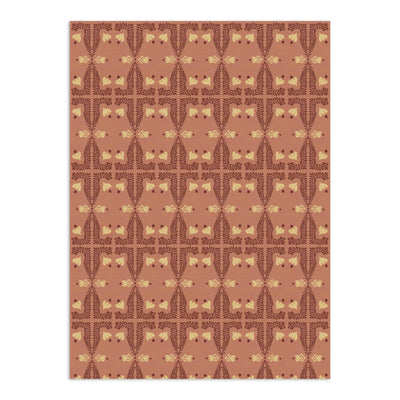 Spring Wallpaper by Clay Imports with a reddish-brown and cream botanical folk art pattern.