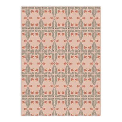 Spring Wallpaper by Clay Imports featuring a repeating pattern of green vines, red flowers, and yellow accents on a pink background.