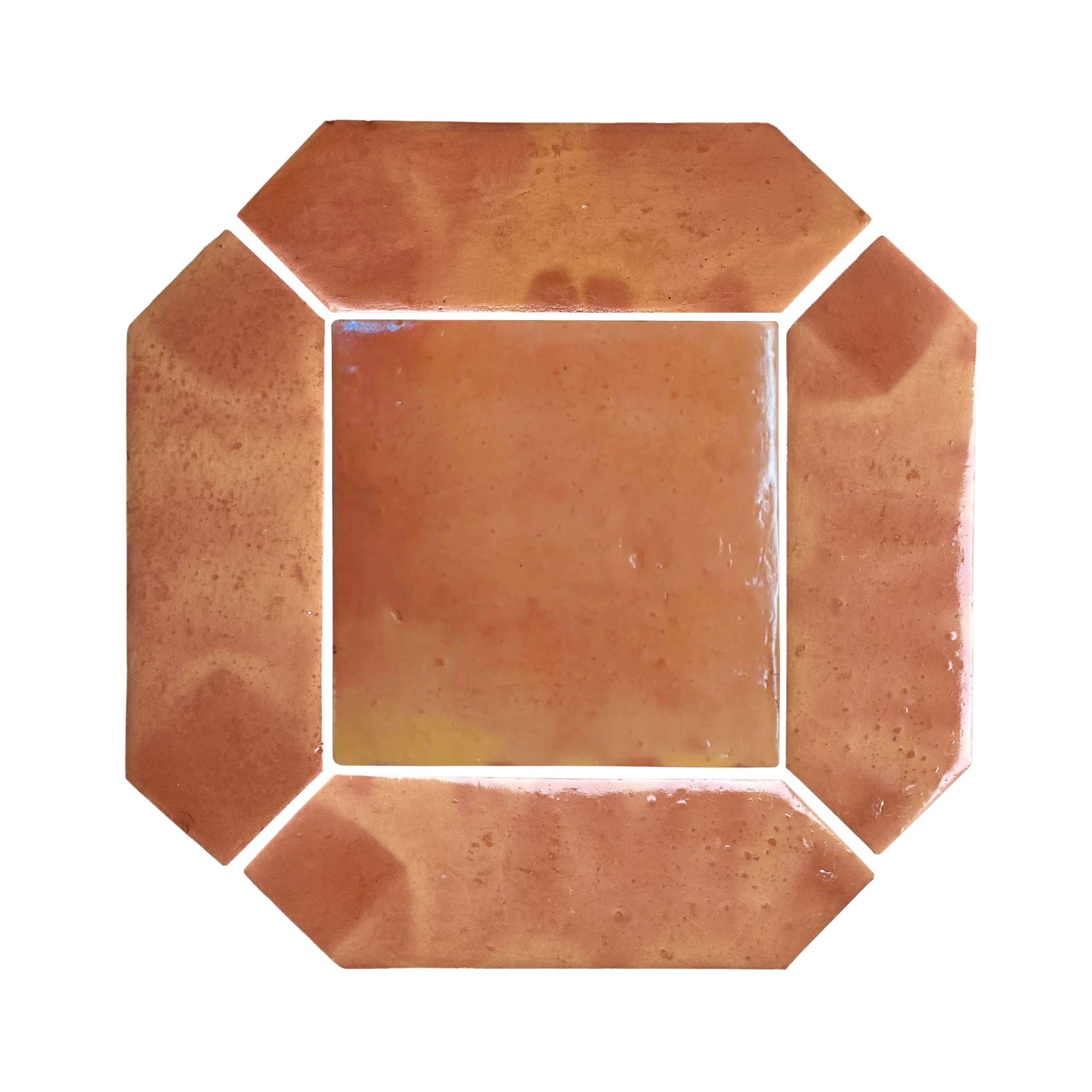 Terracotta Picket and Square tile samples by Clay Imports, arranged octagonal with a smooth, glossy finish.