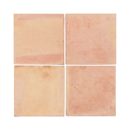 Four square smooth matte terracotta tiles by Clay Imports, in light reddish-brown with natural texture variations.