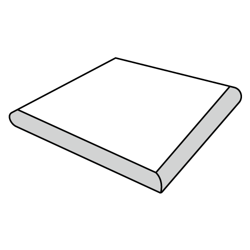 White Square Corner Bullnose tile by Clay Imports, with two adjacent rounded edges and grey sides.