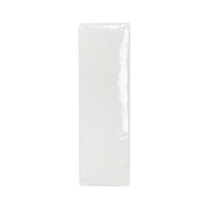 White rectangular sample tile by Clay Imports with a glossy, textured surface, shown vertically.