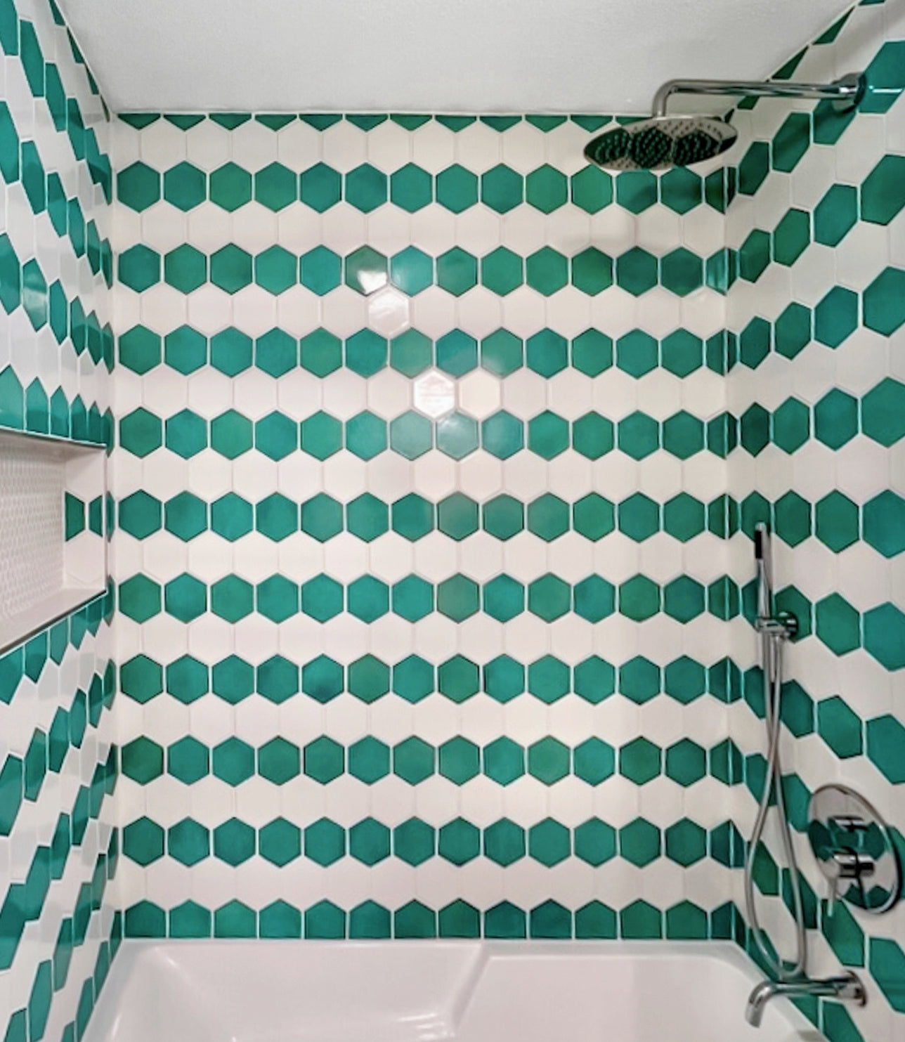 T-Shirt + Costa Hexagon | Install by JC Tiling and Bathroom Remodeling
