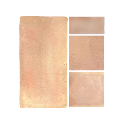 Earthen blush clay samples by Clay Imports, displaying varied smooth and textured finishes.