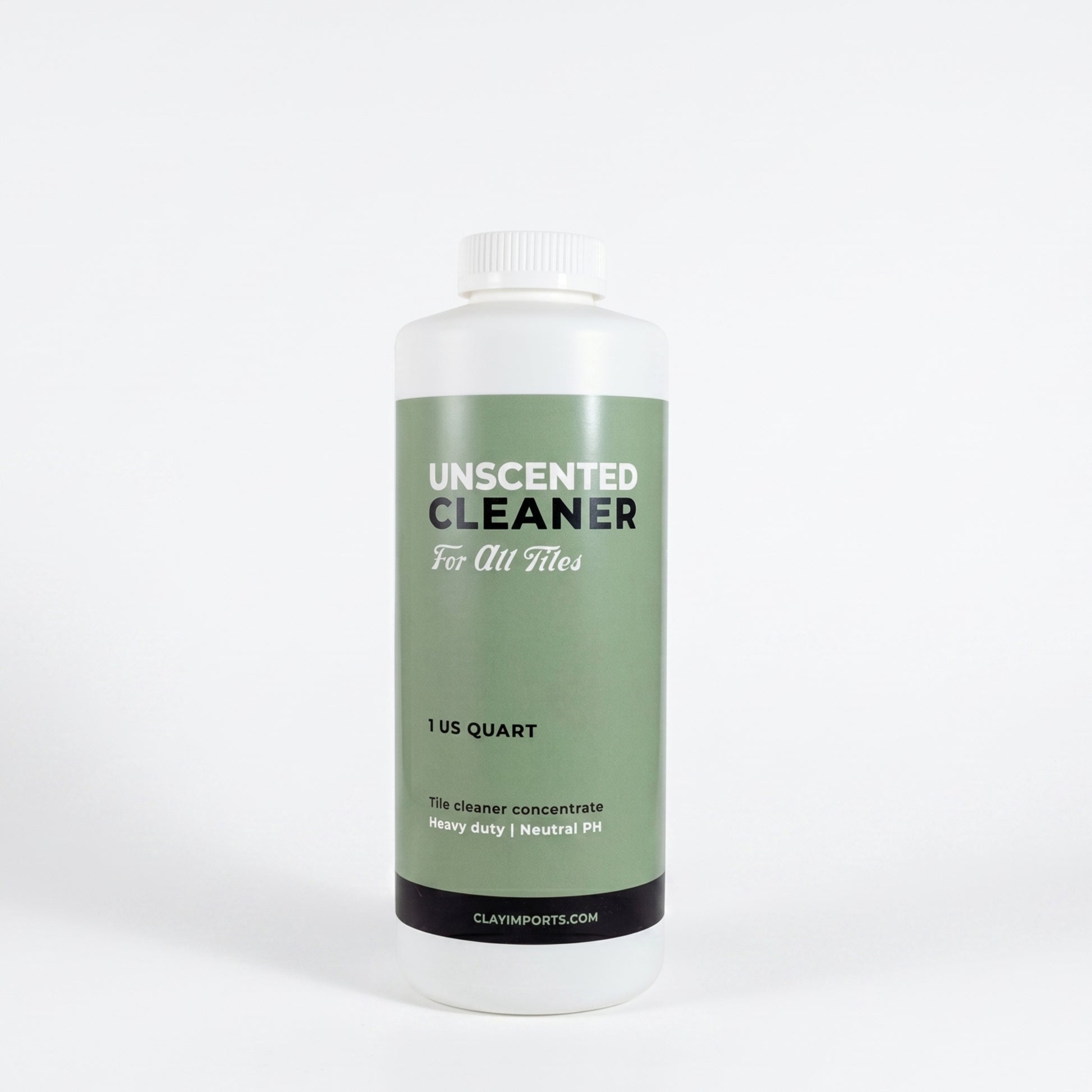White unscented cleaner concentrate by Clay Imports in a bottle with a green and black label, displaying "1 US QUART".