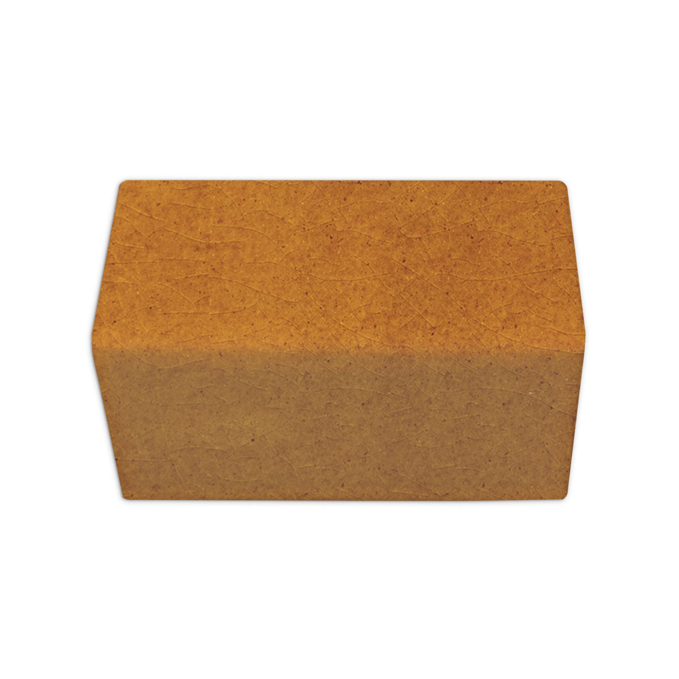 Terra crackle V cap solid tile trim by Clay Imports, with a subtle crackle glaze and a lighter top half.