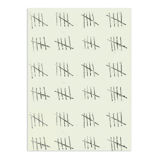 Black tally marks wallpaper by Clay Imports on a pale cream background with a distressed texture.