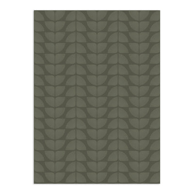 Dark olive green wallpaper by Clay Imports featuring a repeating pattern of lighter fan shapes.