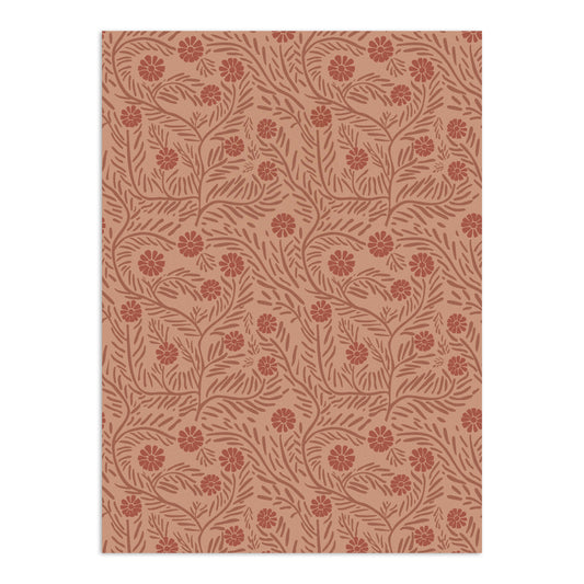 Terracotta botanical wallpaper by Clay Imports with a repeating pattern of stylized vines, leaves, and flowers.
