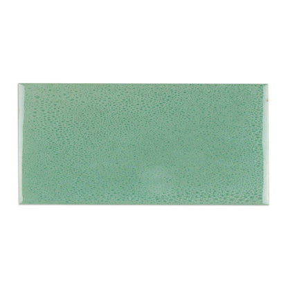 Glossy jade tile sample by Clay Imports with a distinct dimpled and bubbly texture.