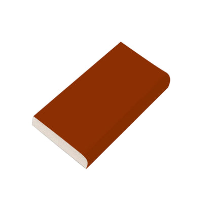 Root Beer Gloss Single Bullnose tile by Clay Imports, with a smooth reddish-brown top and exposed light-colored unglazed side.