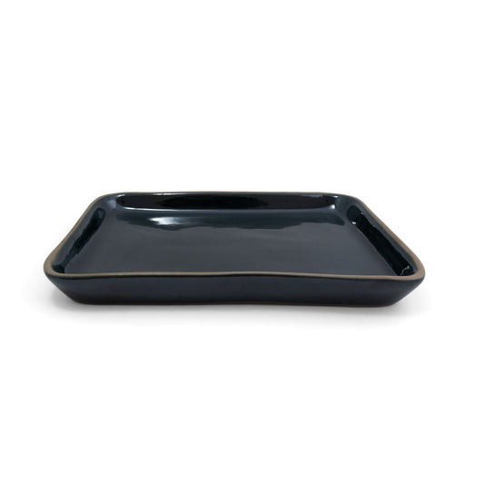 Dark blue ceramic Tamale Tray by Clay Imports, rectangular with sloped sides and a contrasting rim.